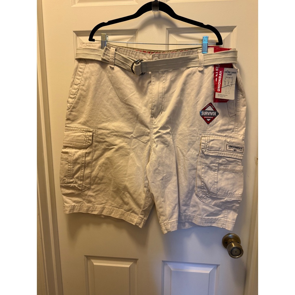 Unionbay Mens Survivor Vintage Cargo Shorts Stone Belted Size 42 NWT